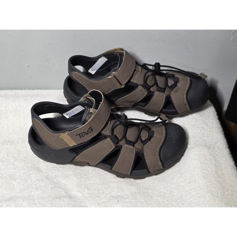 Teva Mens Size 7 Flintwood Water Sandals Brown Leather Trail Hiking Outdoors